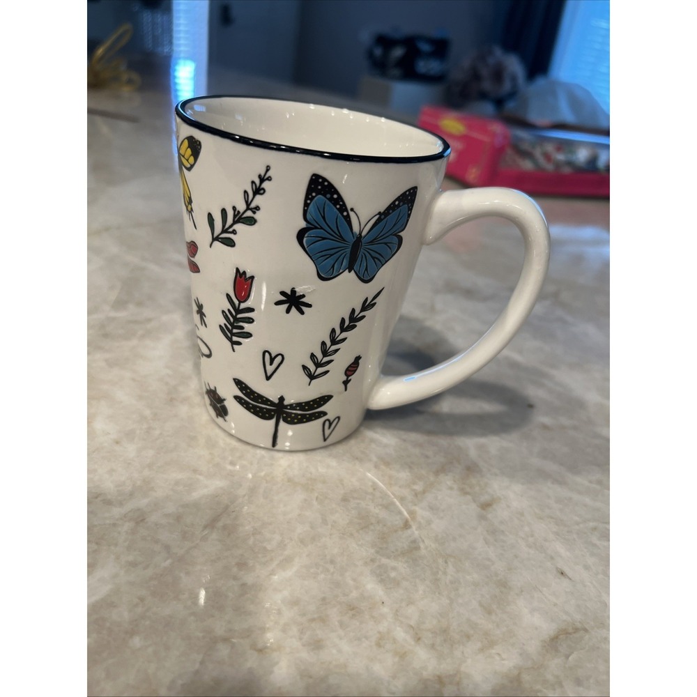 Butterflies & Bugs Coffee Tea Mug 14 Oz Colorful Insects By Signature Housewares